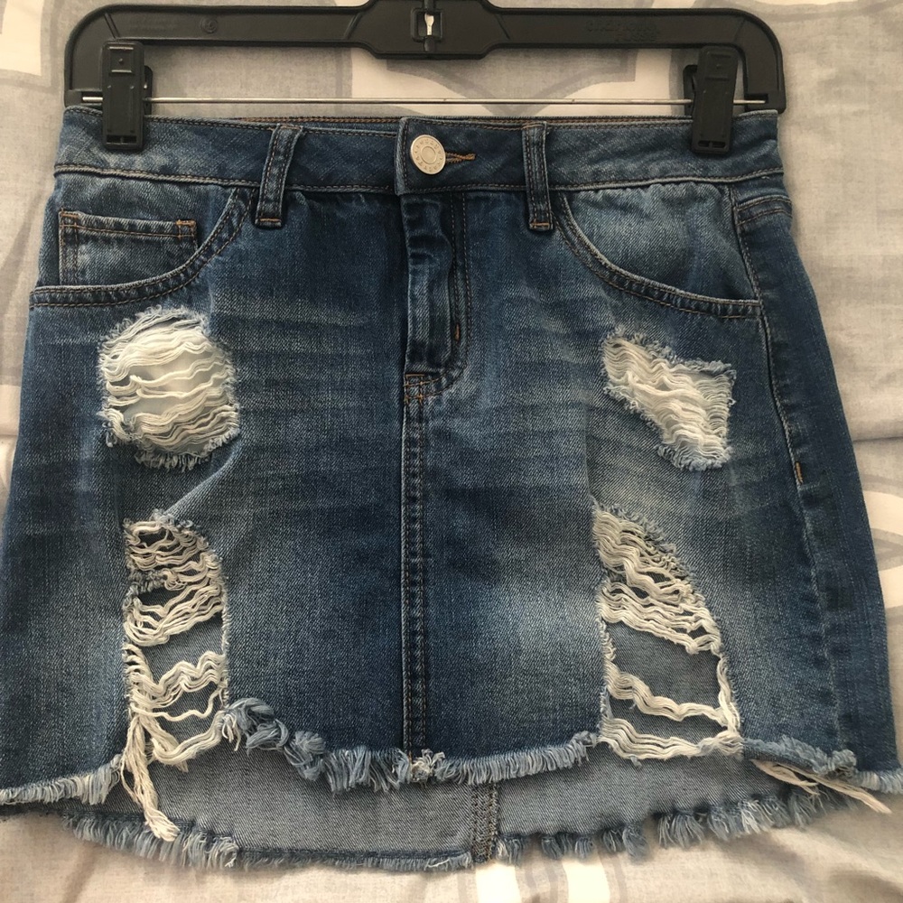 Distressed Denim Skirt